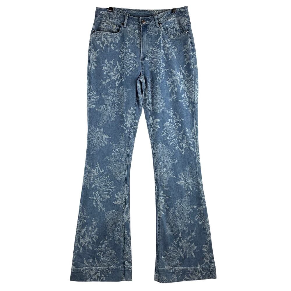Venus Flare Leg Jeans Womenβs Size 10 Light Wash Damask Print Denim Stretch 70s